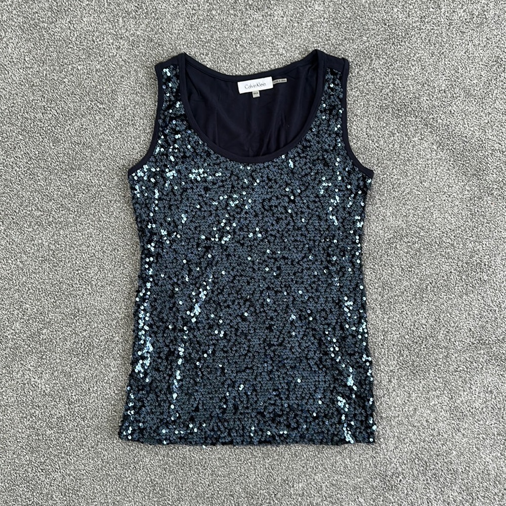 Calvin Klein blue sequin tank top